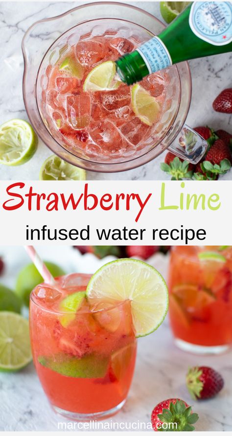 Fruit Infused Water Recipes, Flavored Water Recipes, Lime Water, Strawberry Lime, Lemon Diet, Drink Recipes Nonalcoholic, Infused Water Recipes, Fruit Infused Water, Detox Water Recipes