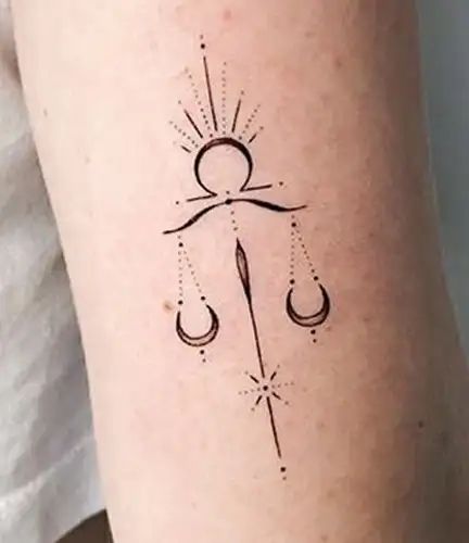 Pretty Libra Tattoos, Tattoo Ideas Female Elbow, Small Libra Scale Tattoo, Feminine Libra Tattoo, Scales Balance Tattoo, Libra Scales Tattoo Women, Libra And Virgo Tattoo Together, Cute Libra Tattoos For Women, Libra Ankle Tattoo