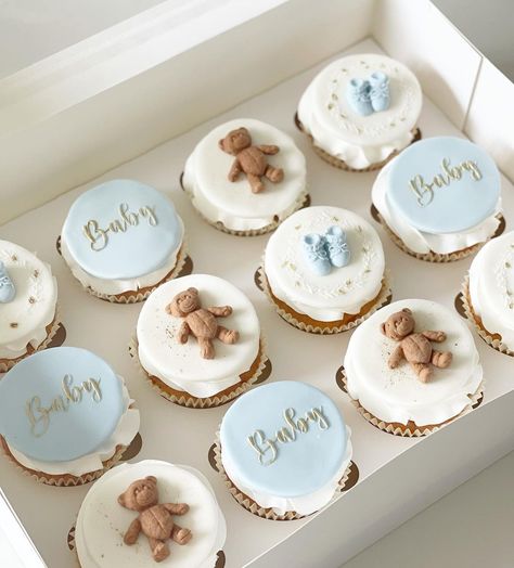 We Can Bearly Wait Cupcakes, Baby Shower Cupcakes Neutral, Blue Candy Bars, Gender Reveal Diy, Baby Boy Bear, Pink Quince, Bear Cupcakes, Dresses Lavender, Dresses Royal Blue