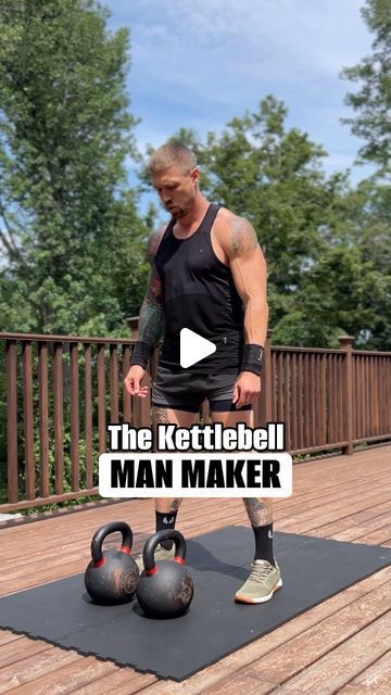 Jay T. Maryniak on Instagram: "LEVEL UP your strength and conditioning with The Kettlebell Man Maker🔥  Are you building this into your routines regularly?!  There are a number of different way to build this into a workout but I generally program this with either very heavy weight focusing on strength for low reps (around 3) or with a medium weight to focus on conditioning for higher reps (4-8).   Just a great full body movement complex to add into the mix✅  Training gear from @asrv #ASRV  #kettlebell #kettlebellworkout #strength #functionaltraining #hiitworkout #fullbodyworkout" Man Maker Exercise, Compound Workouts For Women, Asrv Training, Man Makers Exercise, Kettlebell Workout For Men, Mens Full Body Workout, Kettle Bell Workout Men, Man Maker, Beast Workout