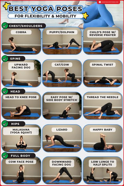 Best Yoga Poses for Flexibility & Mobility Yoga Poses For Mobility, Mobility Exercises Strength Training, 2 People Yoga Poses, Cow Face Pose, Yoga Poses For Flexibility, Chair Pose Yoga, Flexibility And Mobility, Best Yoga Poses, Strength Yoga