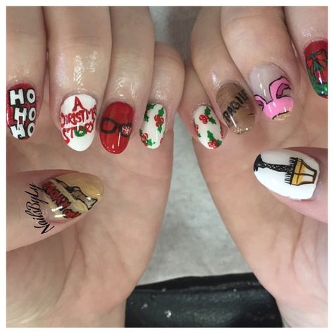 Christmas Vacation Nail Art, A Christmas Story Nail Art, A Christmas Story Nails, Christmas Story Nails, Home Alone Nails, Barbies Nails, Christmas Vacation Nails, Christmas Movie Nails, Holidays Nails