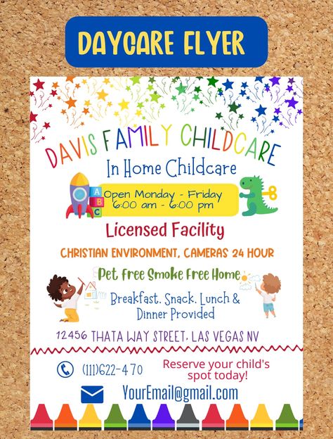 Daycare Floor Plans, Home Daycare Rooms, Child Care Center Design, Daycare Flyer, Infant Room Daycare, Daycare Setup, Opening A Daycare, In Home Childcare, Daycare Business Plan