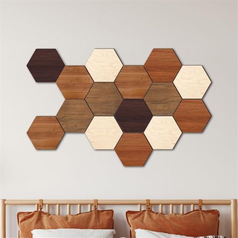 Tiles Living Room Wall, Wooden Wall Tiles, Hexagon Wall Tiles, Sticky Tile, Living Room Tiles, Fa Fal, Wood Wall Art Decor, Decor Stickers, Tile Decals