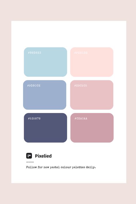 This soft pastel color palette features a blend of gentle blues, pale pinks, and muted purples. These soothing shades evoke a sense of tranquility and elegance, ideal for creating serene and delicate designs in illustration, branding, typography, and web UI.