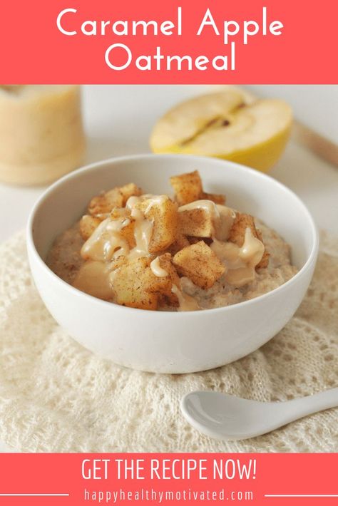 This caramel apple oatmeal is one of the best ever healthy breakfast recipes! Definitely not your boring old oatmeal recipe, this bowl of deliciousness is an easy healthy breakfast for weight loss you'll actually look forward to eating! #happyhealthymotivated #healthybreakfast #healthyrecipes #healthyoatmeal #oatmealrecipes #fallrecipes #autumnrecipes Caramel Apple Oatmeal, Healthy Breakfast Oatmeal, Breakfast Recipes Kids, Healthy Oatmeal Breakfast, Easy Healthy Lunch Recipes, Breakfast Recipies, Fruit Recipes Healthy, Cooking Oatmeal, Breakfast Oatmeal Recipes