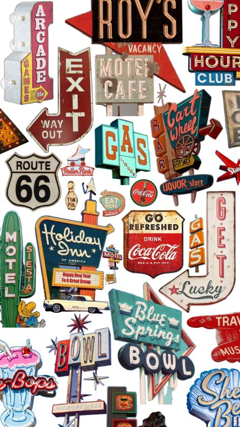 Route 66 Wallpaper, Route 66 Theme, Street Sign Art, Rodeo Birthday, Roller Rink, Lucky Blue, Vintage Neon Signs, Preppy Wallpaper, Cute Patterns Wallpaper