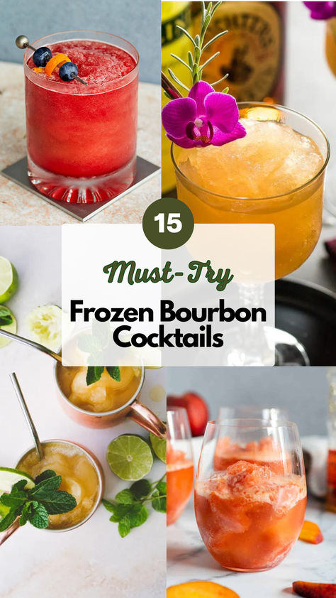 Frozen Bourbon Drinks Frozen Bourbon Old Fashioned, Frozen Bourbon Drinks, Bourbon Slush Recipe, Bourbon Milk Punch, Bourbon Slush, Lemonade Slush, Refreshing Recipes, Bourbon Sour, Slush Recipes