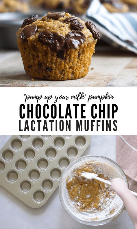 These Pumpkin Chocolate Chip Muffins are perfectly moist, and delicious and slammed with nutrition-- hi pumpkin, chia seeds, flaxseeds and brewer's yeast. Perfect for nursing moms (eeerr... hungry dads) + a list of foods that supports nursing. #breastfeeding #foods #lactation #muffins #brewersyeast #pumpkin #healthy Lactation Muffins, Hi Pumpkin, Pumpkin Healthy, Breastfeeding Snacks, List Of Foods, Pumpkin Chocolate Chip Muffins, Breastfeeding Foods, Lactation Recipes, Pumpkin Chocolate Chip