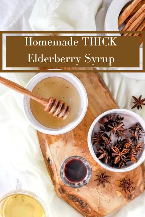 If you've ever wanted to make your own syrup, this is the best elderberry syrup recipe! It comes together in under an hour, with just elderberries, water and honey. Keep reading to learn how to make this homemade thick elderberry syrup recipe! How To Make Elderberry Syrup From Dried Berries, Elderberry Syrup Recipe Fresh Berries, Diy Elderberry Syrup, Ninnescah Homestead, Healthy Syrup, Witchy Recipes, Elderberry Honey, Homemade Syrups, Natural Household Products