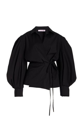 MODA OPERANDI: CAROLINA HERRERA Puffed-Sleeve Wrap Top… Modest Dresses Casual, Shirts Design, Modest Fashion Outfits, Cotton Top, Carolina Herrera, Wrap Top, Elegant Outfit, Modest Outfits, Cotton Tops