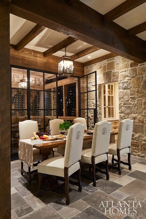 Dining Room Wine Cellar, Wine Room Dining Room, Wine Cellar Dining Room, Rustic Furniture Ideas, Restoration Hardware Outdoor Furniture, Wine Cellar Ideas, Restoration Hardware Outdoor, Wine Rooms, Rustic Dining Furniture