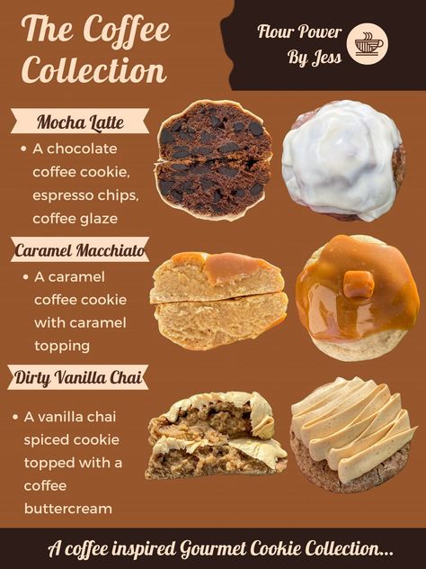 Introducing a unique line of coffee cookie recipes: The Coffee Collection! This bundle features three unique & creative coffee themed cookies! By purchasing this bundle, you are purchasing the collection, which will include ALL 3 recipes at 20% off original price! *includes recipes only* Caramel Macchiato: A caramel and coffee flavored cookie with caramel topping Dirty Vanilla Chai: A vanilla chai spiced cookie topped with a coffee frosting Mocha Latte: A chocolate coffee cookie topped with a coffee glaze Caramel Macchiato Cookies, Unique Cookie Flavor Recipes, Chai Latte Cookies, Coffee Cookie Recipes, Unique Cookies Recipes, Unique Cookie Flavors, Pizza Dinner Recipes, Coffee Flavored Cookies, Cookie Recipes Gourmet