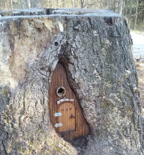 Painted Fairy Doors On Trees, Bark Sculpture, Fairy Door Ideas, Fairy House Door, Magical Woods, Faerie Door, Diy Fairy Door, Fairy Doors On Trees, Mystical Garden