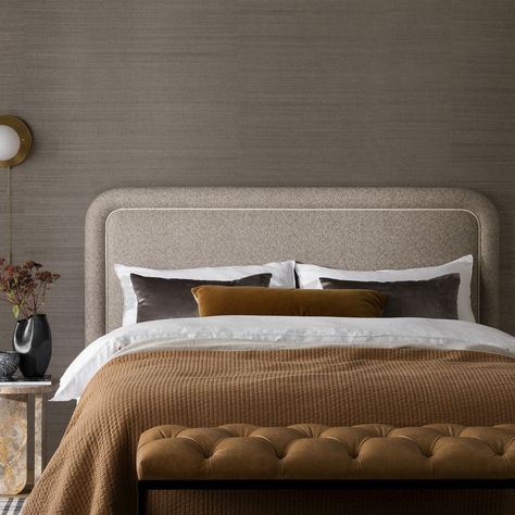 Indulge in the comforting curves of the Waldon bed head. Explore premium textiles like Bergen caramel. Elevate your bedroom – shop now at Heatherly. Australian Bedroom, Fabric Bed Headboard, Bed Heads, Curved Bed, Bespoke Beds, Bed Headboard Design, Linen Bed, Curved Headboard, Bed Design Modern