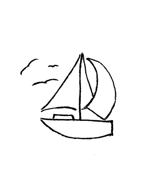 Sailboat drawing line art illustration birds seagulls sailing sail boat Ship Sea Drawing, How To Draw Sailboat, Sailboat Doodle Simple, Sailboat Illustration Simple, Boat Simple Drawing, Simple Sail Boat Drawing, Simple Sailboat Painting, Simple Sailboat Drawing, Cute Boat Drawing