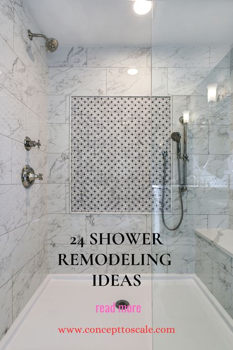 🛠️📚  Ready to make the switch from a boring, everyday walk-in shower to a luxurious oasis? Discover our amazing list of 24 hacks to transform your shower remodel into an unforgettable experience. From innovative shower remodel ideas to simple tweaks, we have something for every budget and taste. Don't miss out on the perfect opportunity to create your dream shower 🏠🔧 – Save for Later! Beautiful Shower Ideas, Shower Border Tile, Shower Inserts Walk In, Walk In Shower Accent Wall, Walk In Shower Surround Ideas, Shower Curtain Ideas For Walk In Showers, Replacing Tub With Walk In Shower Ideas, Showers With Two Shower Heads, Modern Stand Up Shower Ideas