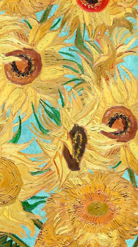 Sunflower Pattern Wallpaper, Sunflower Painting Van Gogh, Wallpaper Van Gogh, Sunflowers Van Gogh, Van Gogh Wallpaper, Famous Art Pieces, Sunflower Illustration, Vincent Van Gogh Paintings, Van Gogh Sunflowers