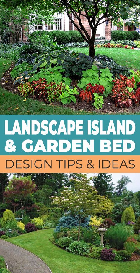 Here are some great landscape island ideas and some tips on how to design an island garden bed for your front or back yard! Front Yard Landscaping Island, Landscape Island Ideas, Island Garden Bed, Landscape Island, Island Garden, Garden Flower Beds, Front Yard Garden Design, Backyard Paradise, Island Ideas