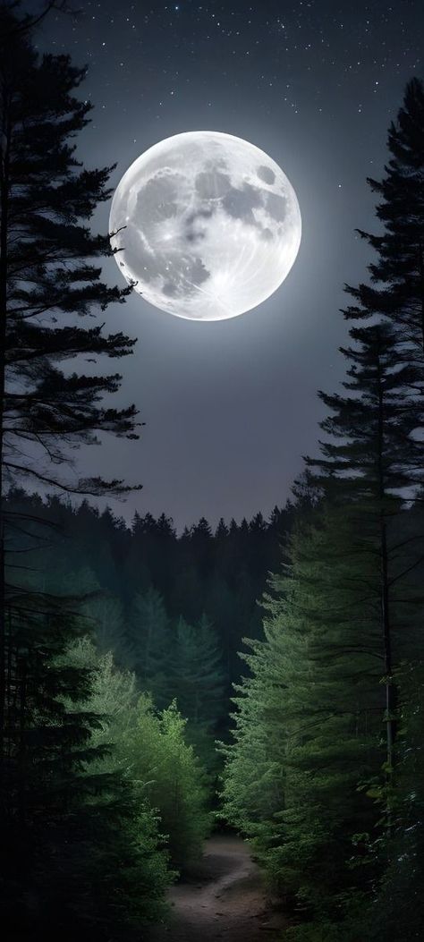 Forest Wallpaper Iphone, Night Sky Moon, Night Pictures, Moon Photography, Tree Photography, Fantasy Images, Forest Wallpaper, Amazing Nature Photos, Beautiful Moon