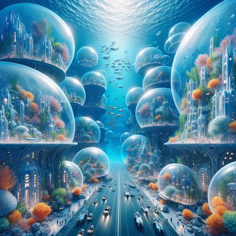 Dive into the depths, where bubbles become cities and marine wonders meet innovation. 🌊🌐 #diving #scuba #dive #scubadiving #underwaterphotography #cavediving #divinglife #divingday Underwater City Concept Art, Underwater City Fantasy Art, Underwater World Art, Under The Sea Drawings, City Under The Sea, Underwater Bubbles, Underwater Hotel, Diving Scuba, Sea Drawing