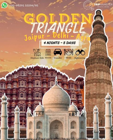 🛕 Unlock the Secrets of India’s Golden Triangle (Delhi | Agra | Jaipur) – 4 Nights, 5 Days of an unforgettable journey! 🌟 Why choose this adventure? - Imagine standing before the Taj Mahal, feeling the awe of its timeless beauty. - Picture yourself exploring the vibrant streets of Delhi, where every corner tells a story. - Visualize the royal elegance of Jaipur, where history and culture come alive. Does this sound like the trip you’ve been waiting for? 🎯 Here’s the deal: You want a ho... India Pic, Elephant Ride, The Taj Mahal, Resort Design, Golden Triangle, Ad Creative, Travel Packages, The Trip, The Deal