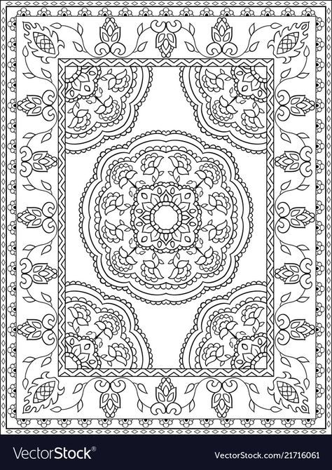 Carpet Design Pattern, Black And White Template, White Template, Line Art Flowers, Weaving Loom Diy, Persian Art Painting, Frame Download, Doodle Frames, Arabic Pattern