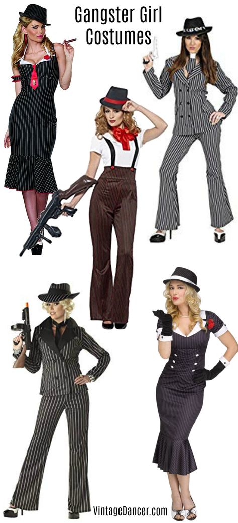 Gangster costume, gangster outfit ideas, female gangster outfits, women's gangster outfits, gangster girl costumes at Vintagedancer.com 1920s Outfit Ideas, Mafia Costume, Gangster Halloween Costumes, 1920s Outfit, Mafia Dress, Gangster Outfit, Gangster Costumes, Gangster Style, 90s Fashion Outfits Hip Hop Party