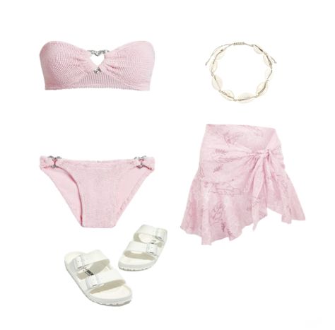 Cute Swimsuit Aesthetic Korean, Coquette Beach Outfit, Pink Swimsuit Outfit, Brazilian Outfits, Beach Coquette, Swimwear Aesthetic, Bathing Suit Outfits, Tropical Outfit, Swimsuits Outfits