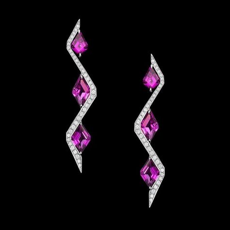 Simple Diamond Jewelry, Diamond Gold Earrings, Purple Garnet, Award Winning Jewelry, Modern Jewellery Design, Crafting Jewelry, Jewelry Design Drawing, Jeweled Earrings, Diamond Jewelry Designs