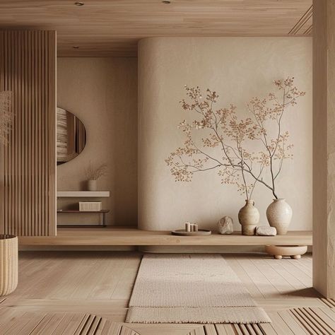 Modern Japandi Living Room, Japanese Hallway, Japandi Interior Design, Zen Interiors, Japandi Interiors, Japandi Living, Japandi Design, Japandi Interior, Japanese Interior Design