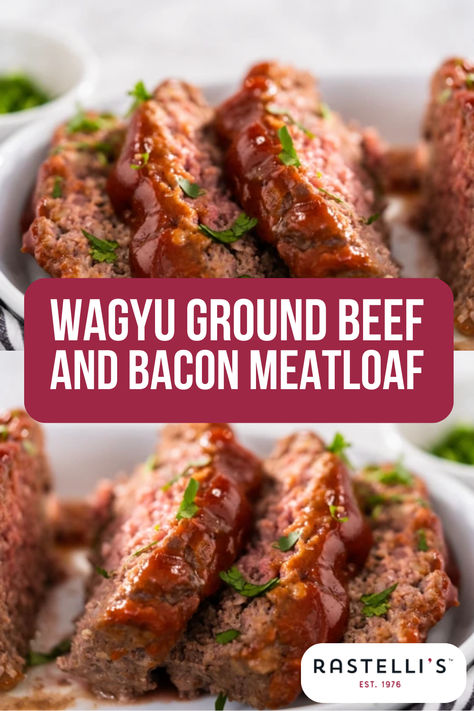 Wagyu Ground Beef and Bacon Meatloaf Wagyu Ground Beef Recipes For Dinner, Ground Wagyu Recipes, Ground Wagyu Beef Recipe, Wagyu Ground Beef Recipes, Wagyu Meatloaf, Wagyu Ground Beef, Wagyu Recipes, Wagyu Beef Recipe, Ground Beef And Bacon