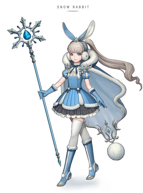 Ice Queen Character Design, Winter Outfits Anime, Snow Character Design, Ice Character Design, Winter Character Design, Ice Wizard, Snow Rabbit, Killer Bunny, Winter Rabbit