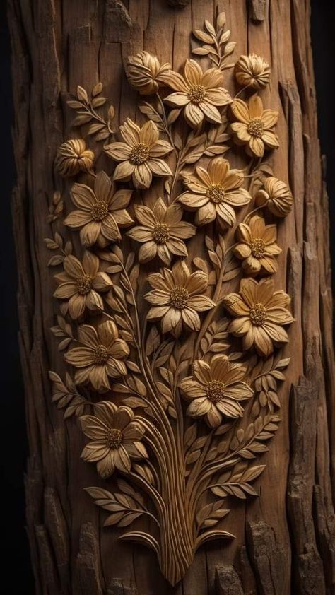 Wood Carving Flower Designs, Flower Carving Patterns, Carved Flowers In Wood, Wood Jewelry Diy, Carved Flowers, Wood Carving For Beginners, Relief Carving, Carved Wood Sculpture, Door Design Images