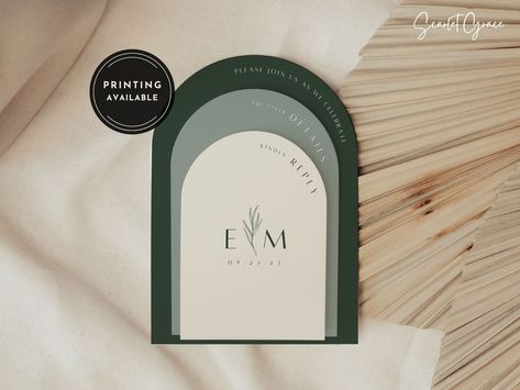 Arch Shape Wedding Invitation, Rounded Wedding Invitation, Wedding Invitation Arch, Green Arch Wedding, Aesthetic Wedding Invitation, Arch Invitation, Arch Wedding Invitation, Wedding Invite Suite, Green Arch