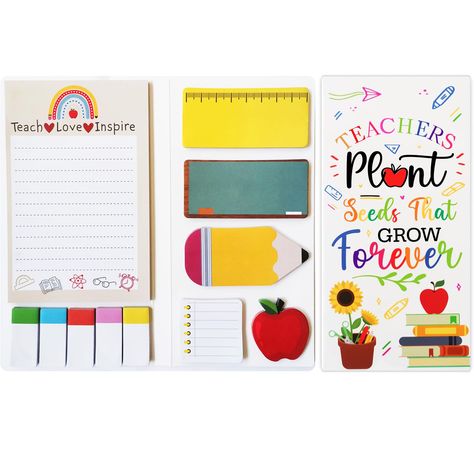 PRICES MAY VARY. 🍎Teacher Sticky Notes Set:Show your appreciation for your child's favorite teacher with this cute, convenient and usable teacher notepad gift. Each sticky notes features 42 pages of paper that tears away easily without ripping. 462 sheets in total.He or she will love using this fun and functional present! 🍎Abundant Quantity:There are many self-adhesive note pads in different styles and sizes. Includes dotted line notes, small notes,square notes, ruler/blackboard/ pencil shaped Teacher Appreciation Gifts, Stick Notes, Note Pads, Simple Cartoon, Page Marker, Writing Pad, Back To School Supplies, Post It Notes, Student Gifts