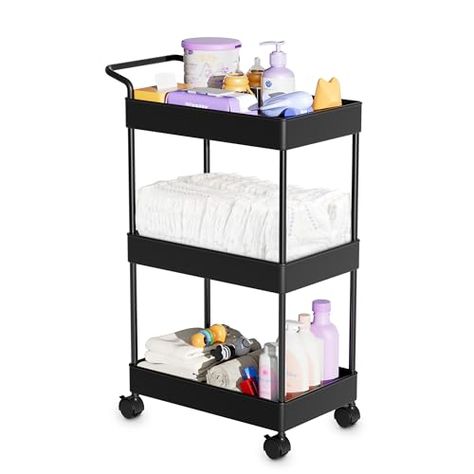 Volnamal Baby Diaper Caddy, Plastic Movable Cart for Newborn Nursery Essentials Diaper Storage Caddy Organizer for Changing Table & Crib, Easy to Assemble, Black Diaper Caddy Cart, New Mom Essentials, Diaper Storage, Diaper Organization, Baby Storage, Baby Changing Table, Diaper Caddy, Caddy Organizer, Newborn Nursery