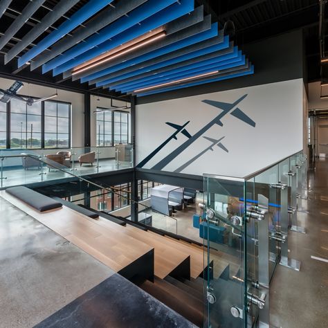 High Alpha Offices - Indianapolis Aviation Office, Audi Interior, Tiered Seating, Office Wall Design, Architectural Design Studio, Airport Design, Traditional Office, Meeting Space, Office Branding