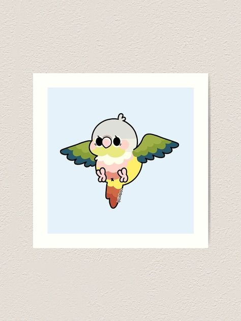 "Flying Conure - Pineapple Green Cheek" Art Print by blirbos | Redbubble Conure Art, Green Cheek Conure, Cheek Art, Paper Duck, Bird Drawings, Aang, Large Prints, Cotton Paper, Easy Drawings