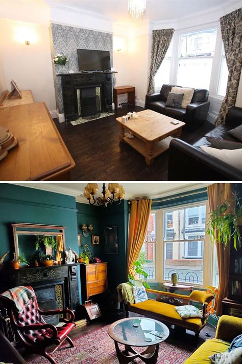 Edwardian 1903 Terrace In The UK. Living Room Before And After Terrace House Living Room, Terraced House Living Room, Victorian Terrace Living Room, Uk Living Room, Terraced House Interior, Home Gym Black, Edwardian Living Room, Terrace House Interior, Trashy Y2k Bedroom