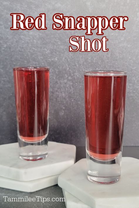 Red Snapper Cocktail Recipe, Red Tea Shots Recipes, Red Colored Shots Alcohol, Red Liquor Drinks, Crown Royal Shots, Red Shots Alcohol, Red Cocktail Drinks, Drinks With Grenadine, Cinnamon Toast Crunch Shot