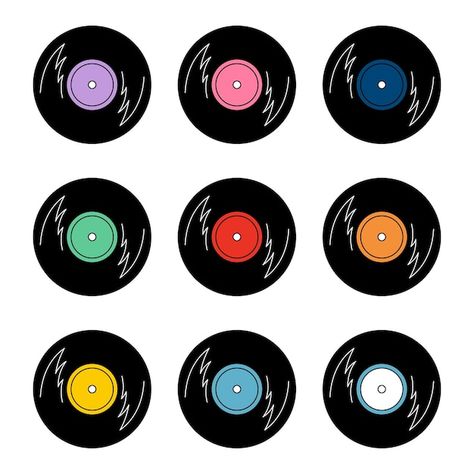 Vector set of vinyl records | Premium Vector #Freepik #vector #music-disc #vinyl-record #vinyl-disc #vinyl Vinyls Highlight Cover, Birthday Cards Music, Record Doodle, Record Drawing, Diy Vinyl Record, Record Logo, 90s Theme Party Decorations, Vinyl Records Diy, Record Sticker