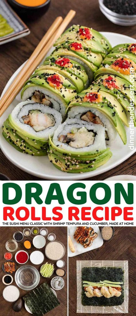 Cooked Sushi Rolls Recipe, Sushi Seaweed Wrap, Homemade Sushi Rolls Recipes, Sushi List, Sushi Without Seaweed, Fried Sushi Rolls, Tempura Avocado, Dragon Roll Recipe, Sushi Stacks Recipe