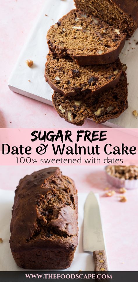 Sugar-free Date & Walnut Cake – The Foodscape Sugarfree Cake, Low Carb Vegan Breakfast, Date Cake Recipe, Char Sui, Walnut Cake Recipe, Date And Walnut Loaf, Heart Healthy Desserts, Date And Walnut Cake, Offset Spatula