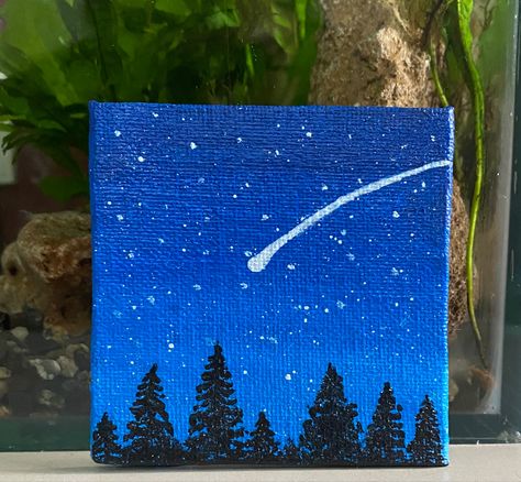 Simple Star Painting, Star Sky Drawing, Shooting Star Painting, Shooting Star Drawing, Midnight Painting, Night Sky Drawing, Stars Painting, Drawing Stars, Moonlight Painting