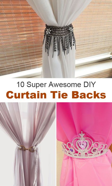 Here are 10 DIY Curtain Tie Backs ideas that are both functional and look cool! Unique Curtain Tie Backs Ideas, Diy Curtain Tie Backs, Curtain Tie Backs Diy, Budget Bedroom Makeover, Drapery Tie Backs, Rope Curtain, Diy Curtain, Curtains Pictures, Homemade Curtains