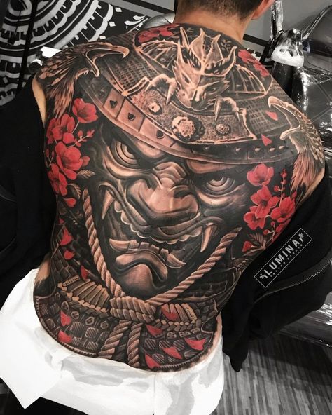 Samurai Back Tattoo, Tattoos Torso, Japanese Back Tattoo, Backpiece Tattoo, Samurai Tattoo Design, Torso Tattoos, Back Piece Tattoo, Tattoo Inspiration Men, Full Back Tattoos