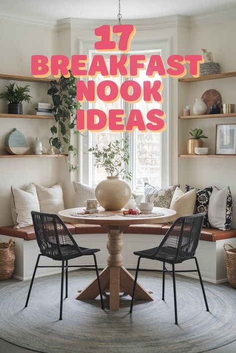 Breakfast nook ideas for cozy morning dining spaces. Discover built-in bench seating and space-saving corner designs. Explore rustic farmhouse styles and modern minimalist concepts. Corner Breakfast Nook Ideas, Dining Nook Bench, Small Dining Nook, Farmhouse Breakfast Nook, Corner Breakfast Nook, Kitchen Nook Table, Cozy Kitchen Nook, Diy Breakfast Nook, Modern Breakfast Nook