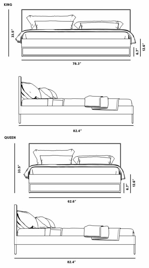 Dimensions for Soren Bed Sections Interior Design, Bed Elevation Design, Bed Dimensions Size, Bed Detail Design, Bedroom Section, Bed Drawing Side View, Section Interior Design, Drawing Bed, Bed Sketch