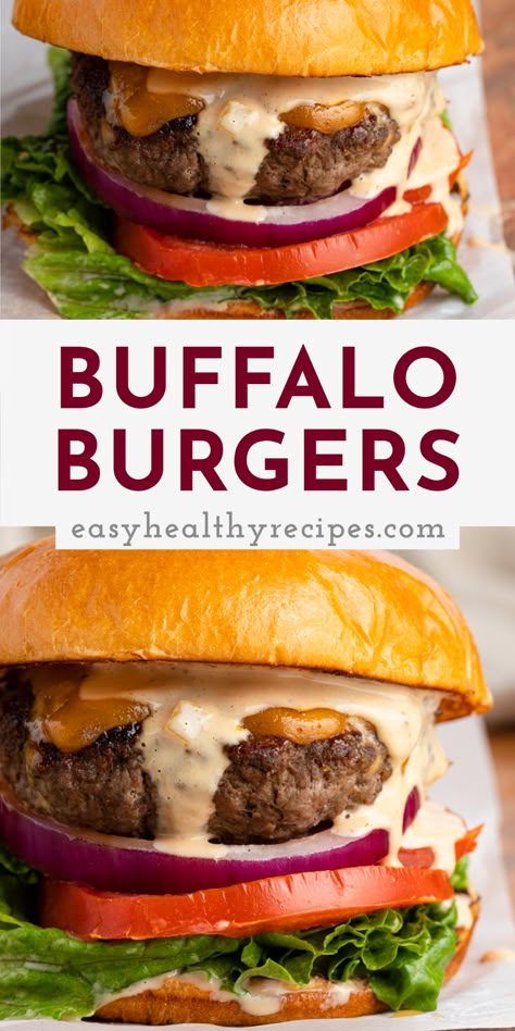 Easy Burger Sauce, Bison Burger Recipe, Ground Bison Recipes, Easy Grill Recipes, Buffalo Burger, Delicious Burger Recipes, Easy Grill, Bison Recipes, Ground Bison